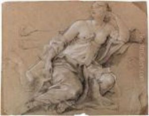 A Reclining Nymph Asleep, With Subsidiary Studies Of Arms Andfeet