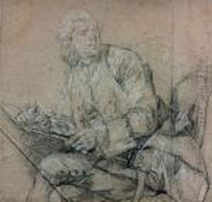 Portrait D'homme Dessinant Verso : Etude De Draperie