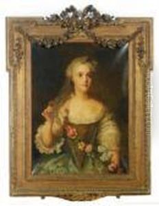 Portrait Of A Lady Wearing A Flower Garland by Jean-Marc Nattier
