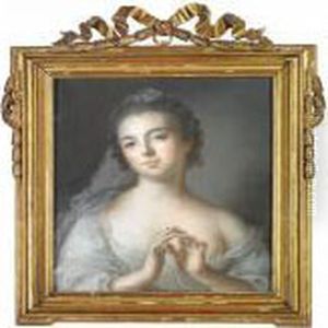 Young Girl In A Greyish Dress And With A Veil In Her Hair by Jean-Marc Nattier