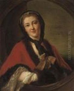Portrait Of Countess Tessin, 
Half-length, In A Red Fur-trimmed Cloak, In A Sculpted Cartouche by Jean-Marc Nattier