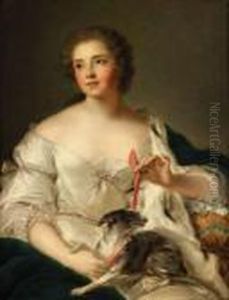 Young Lady Tying A Ribbon Around Her Dog by Jean-Marc Nattier