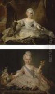 Portrait Presume Du Duc De Bourgogne ; Et Portrait De Marie-zephirine De France by Jean-Marc Nattier