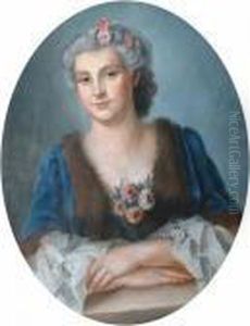 Portrait Of A Lady With Pink Flowers In Her Hair by Jean-Marc Nattier