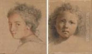 Tete De Jeune Femme Vue De Trois-quarts; Et Tete De Jeune Garcon Aux Cheveux Boucles by Jean-Marc Nattier