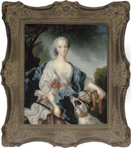 Portrait Of A Lady Dressed As Diana The Huntress by Jean-Marc Nattier