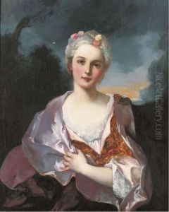 Portrait Of A Lady, Seated, Half-length, Wearing A Mauveshawl