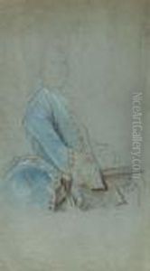A Seated Man Holding A Compass With Subsidiary Studies Of His Handsand Legs