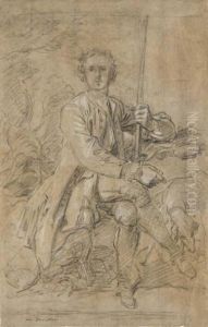 Portrait Of Jean-baptiste Le 
Gobien, Seigneur De Saint-jouan, Holding A Gun, Seated, With Two Dogs