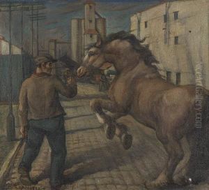 Uomo Con Cavallo Imbizzarrito In Citta Uomo Con Cavallo Imbizzarrito In Citta