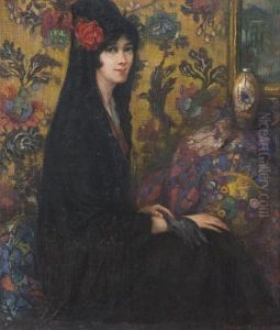Ritratto Di Donna Con Velo Nero E Fiori