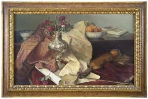 Natura Morta Con Vaso Di Fiori, Chitarra E Libri by Hector Nava