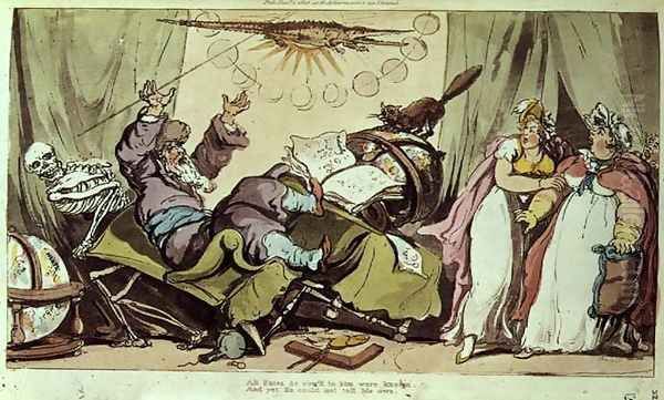 All Fates he vowd to him were known, And yet He could not tell his own, caricature of a fortune teller, pub. by R. Ackermann, 1815 - view 1