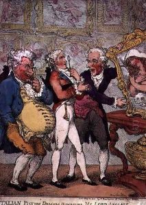 Italian picture dealers humbugging Milorde Anglaise on the Grand Tour by Thomas Rowlandson