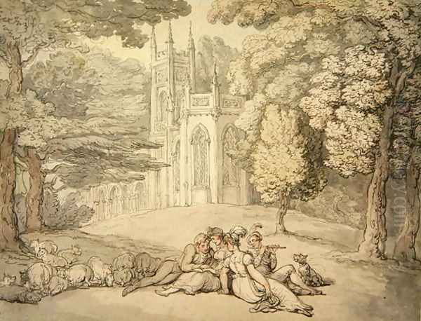 A college green with a group of damsels and young gentlemen in the foreground, c.1810-15 - view 1