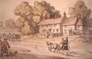 A Gig Fording a Stream by Thomas Rowlandson