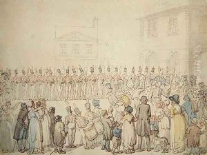 A Review of the Northamptonshire Militia at Brackley, Northants by Thomas Rowlandson