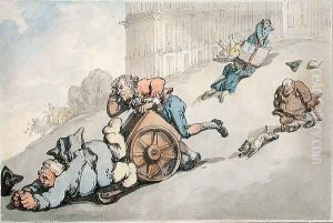 The Circus Hill, Matthew Brambles Overturn, from Scenes at Bath by Thomas Rowlandson