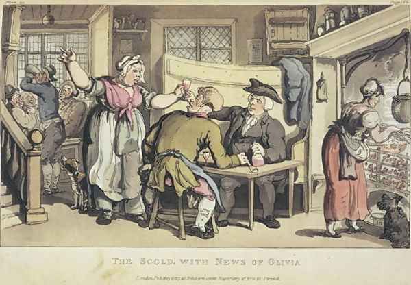 The Scold with news of Olivia, from Oliver Goldsmiths The Vicar of Wakefield, a tale, 1824 by Thomas Rowlandson