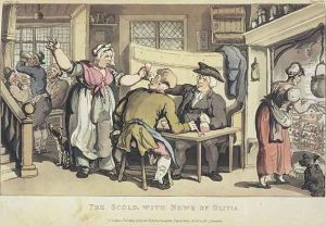 The Scold with news of Olivia, from Oliver Goldsmiths The Vicar of Wakefield, a tale, 1824 by Thomas Rowlandson