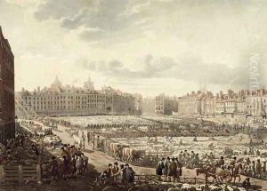 Birds Eye view of Smithfield Market by Thomas Rowlandson