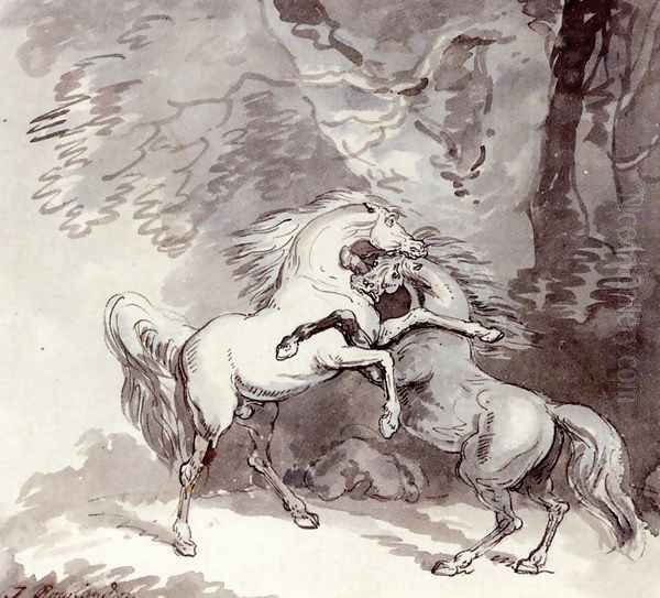Horse Fighting On A Woodland Path - view 1