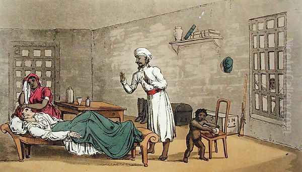 Last Visit from the Doctors Assistant, from The Grand Master, or Adventures of Qui Hi? in Hindostan. A Hudibras Poem in Eight Cantos by Quiz, by William Combe 1741-1823 published by Thomas Tegg, London, 1815 - view 1