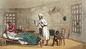 Last Visit from the Doctors Assistant, from The Grand Master, or Adventures of Qui Hi? in Hindostan. A Hudibras Poem in Eight Cantos by Quiz, by William Combe 1741-1823 published by Thomas Tegg, London, 1815 by Thomas Rowlandson