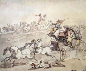 Carriages and Riders at Full Speed Across Open Grassland, c.1800