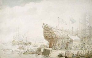 The Launching of H.M.S. Hibernia at Devonport, c.1804 The Launching of H.M.S. Hibernia at Devonport, c.1804