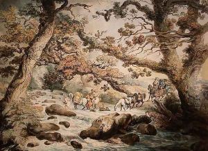 Fording the Stream by Thomas Rowlandson
