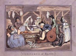 The Fish Market, plate 4 from Comforts of Bath, 1798 by Thomas Rowlandson