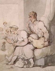 Darning The Sock by Thomas Rowlandson