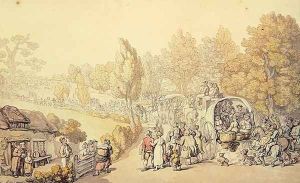 Cartoon depicting country folk leaving for the town, 1818 by Thomas Rowlandson