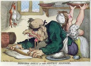 Dinners Drest in the Neatest Manner, satirical cartoon on culinary hygiene by Thomas Rowlandson