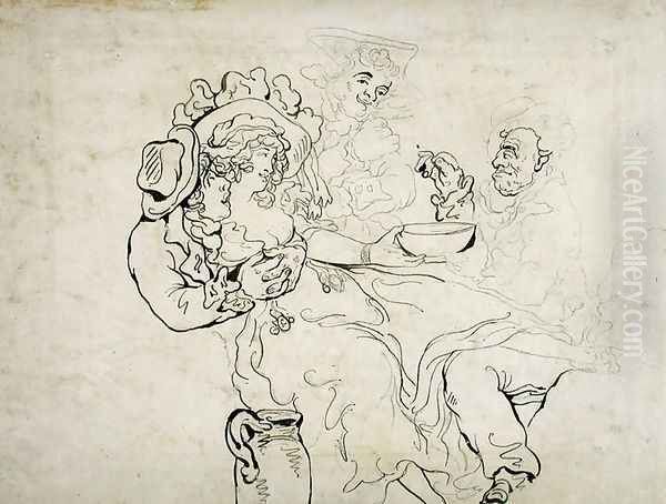 Three men and a woman drinking - view 1