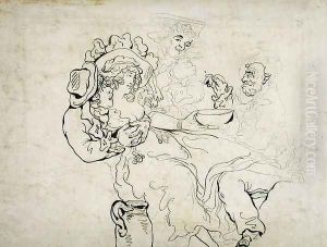 Three men and a woman drinking by Thomas Rowlandson