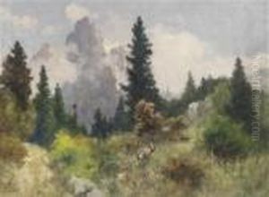 Red Deer In The Clearing by Antal Neogrady