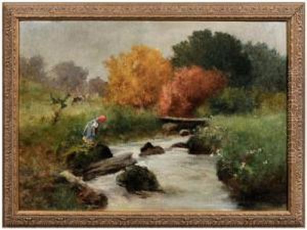 River Landscape With Girl In Red Kerchief - view 1