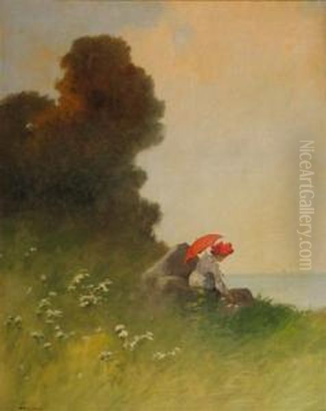 Woman With Red Parasol - view 1