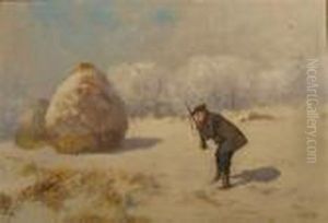 Huntsman In Winter Landscape by Antal Neogrady