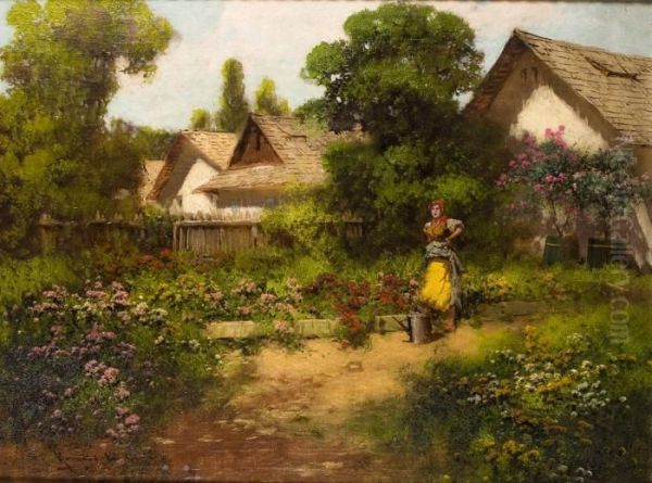 Paysanne Arrosant Ses Fleurs - view 1