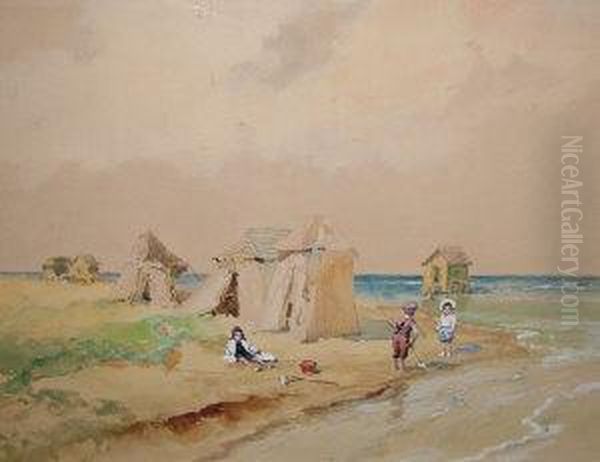 Hungarian -- Children Playing On
The Beach; Watercolour, Signed, 32x41cm: Together With A Collection Of
Early 20th Century Chromolithographs After Different Hands - view 1
