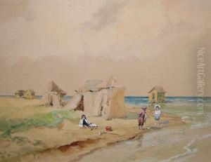 Hungarian -- Children Playing On
 The Beach; Watercolour, Signed, 32x41cm: Together With A Collection Of 
Early 20th Century Chromolithographs After Different Hands