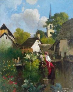 Madchen Im Bauerngarten by Antal Neogrady