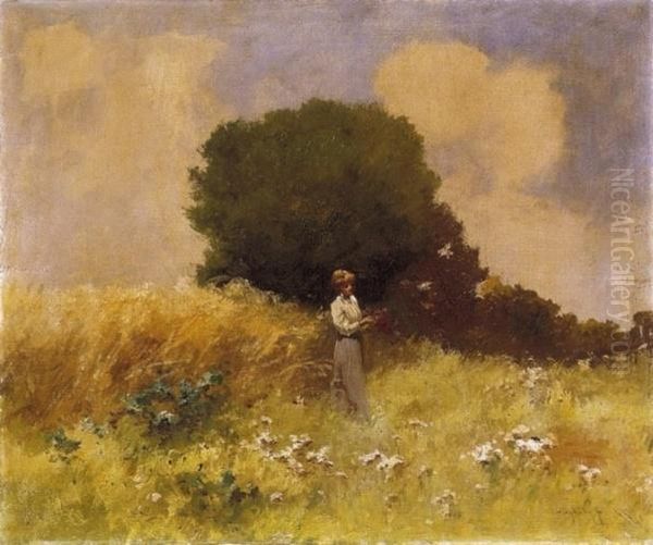 Lady Picking Flowers - view 1