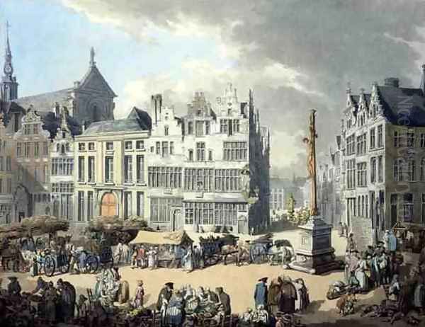Place de Mier at Antwerp, engraved by Wright and Schutz, pub. by Rudolph Ackermann, 1797 - view 1