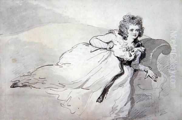 Mrs Abington, reclining on a couch - view 1