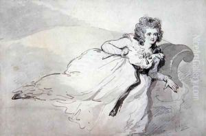 Mrs Abington, reclining on a couch by Thomas Rowlandson