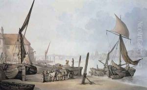 Low Tide on the Thames by Thomas Rowlandson